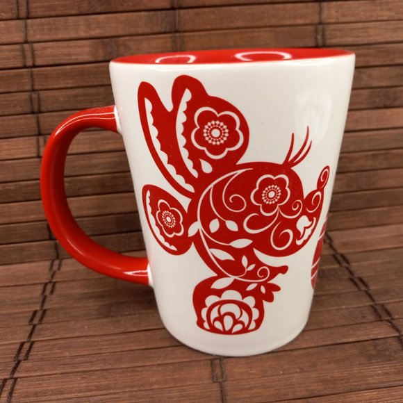 Disney D23 Red Floral Paper Cut Silhouette Mickey Minnie Mouse Coffee Mug Cup - Picture 5 of 11